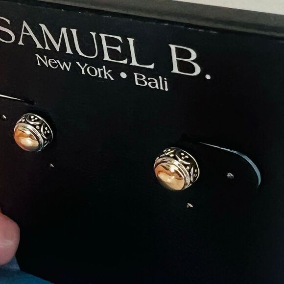 SAMUEL B. Sterling Silver & 18K Yellow Gold Round Stud Earrings, GOLD, NWT - Picture 7 of 13